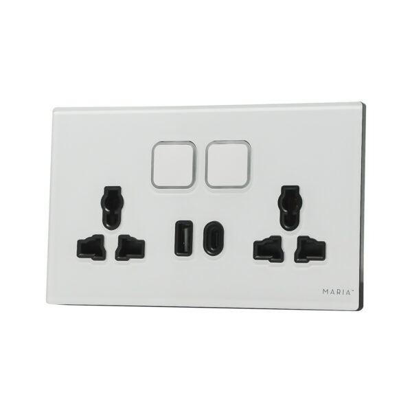13A Double Socket with USB A+C Tempered Glass Adorn Series - Image 2