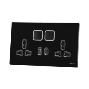 13A Double Socket with USB A+C Tempered Glass Adorn Series