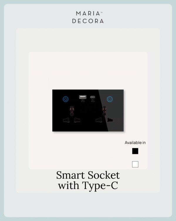 13A  Double Socket Tempered Glass - WIFI +  Type C & USB